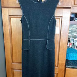 TORY BURCH WOOL SLEEVELESS DRESS WITH LEATHER TRIM