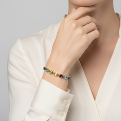 10K Yellow Gold 7.25" Multi Colored Gemstones Bracelet