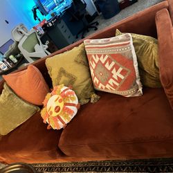 Orange Velvet Loveseat