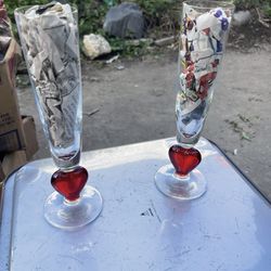 2 CHAMPAGNE RED HEART GLASSES $5.00