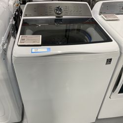 GE Profile White 5.0 Cu. Ft. Washer With Smarter Wash Technology And FlexDispense