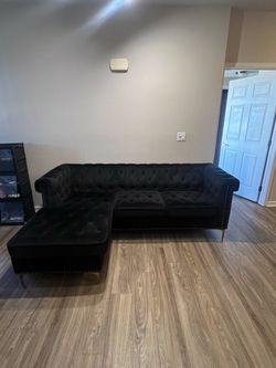 Iconic Home Levin Black Velvet L-Shaped Sectional – Left-Facing Chaise