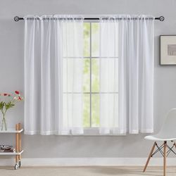 Soft White Sheer Curtain 45 Inch Long Short Curtains For Small Window Panels For