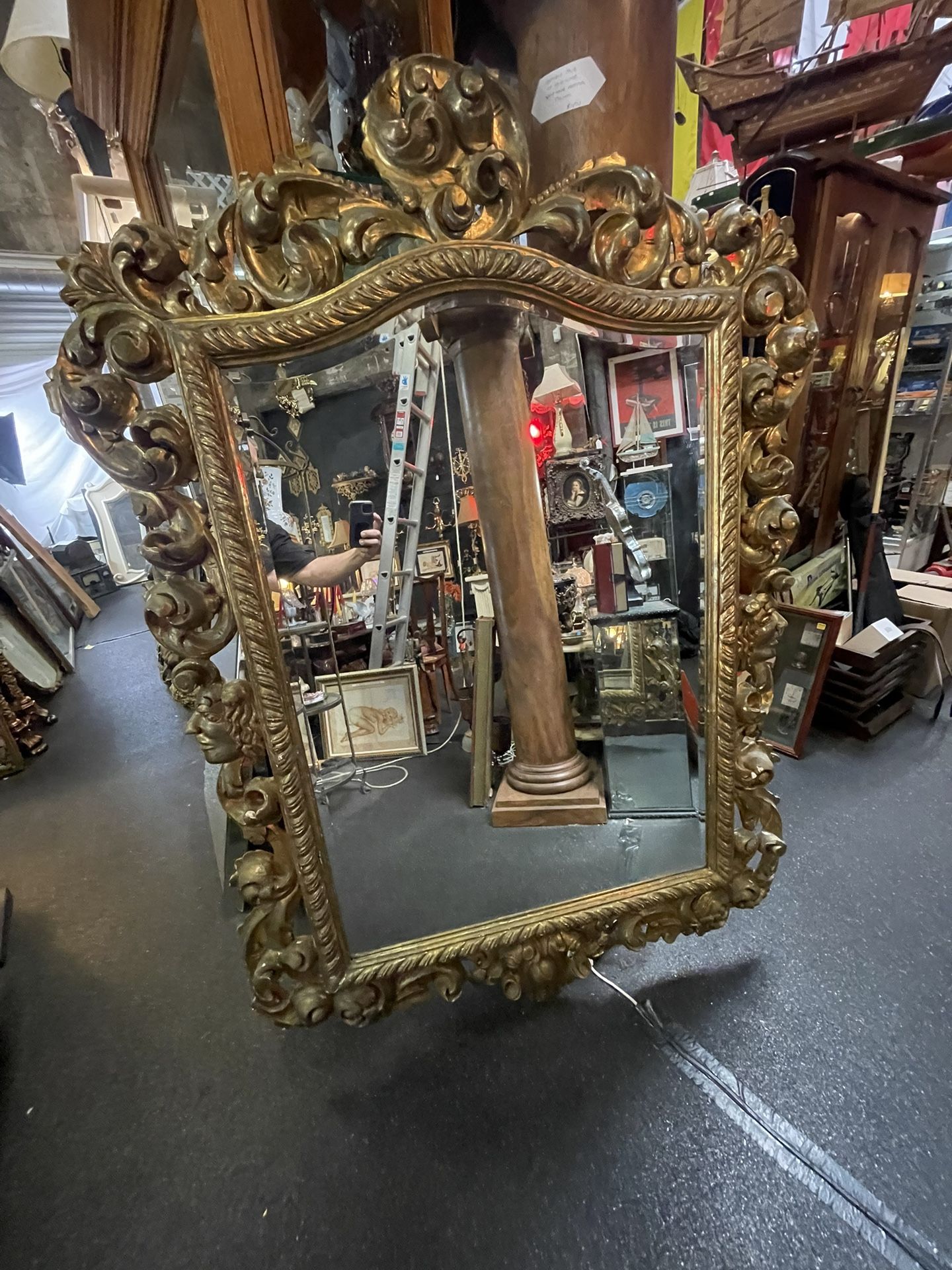 #165 Antique Large Gold Gilt Beveled Wood Mirror 67” X 48”