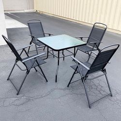 (NEW) $100 Patio 5pcs Dining Set with 32x32” Table and 4pc Folding Chairs, Outdoor Furniture