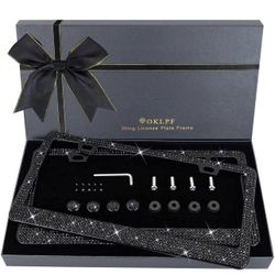 Bling License Plate Frame for Women, Sparkly Stainless Steel License Plate Frames| Over 1000 pcs 14 Facets Bedazzled Clear Glass Diamond Rhinestone Cr