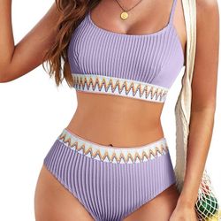 Women 2 Piece Bikini Swimsuit High Waisted (Size XL)