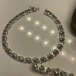 Sterling Gemstone Necklace And Bracelet 