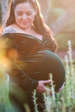 Green Velvet Maternity Dress  