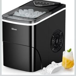 Silonn Ice Makers Countertop - Auto-Cleaning Portable Ice Maker Machine, 26lbs in 24Hrs, 2 Sizes of Bullet Ice for Home Kitchen Office Bar Party, Blac