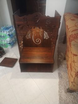 The Laptev Wooden Pooja Mandir with Om Carving Engineered Wood Home Temple