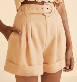 NEW FARM RIO High-Waist Belted Pleated Linen Shorts Size L Retail: $149