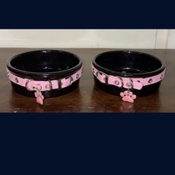 Pet Black & Pink Ceramic Food Bowls Set 