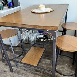 Pub Table With Built-In Wine Rack & Stools