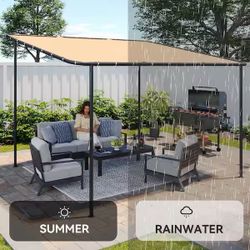 12 ft. x 10 ft. Brown Fabric Wall-Mounted Patio Cover with Steel Frame