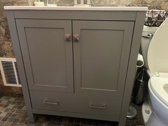30 inch wooden gray bathroom vanity with sink basin