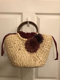 Women Flower Classic Straw Summer Beach Sea Shoulder Bag Handbag with Drawstring