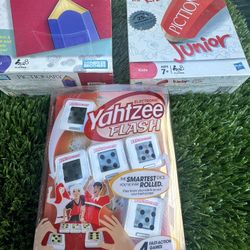 Three Games: 1) Pictionary (Adult), 2) Pictionary (Junior) And 3) Yahtzee Flash (With Smart Interactive  Dice) Includes All 3 Games For Game Night