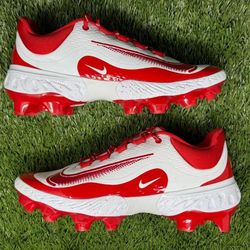 Nike Alpha Huarache Elite 4 MCS Baseball Cleats White Red FD6255-105 Mens Sz 8.5