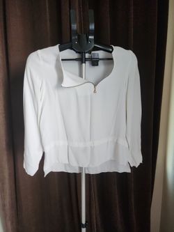 White Chiffon Blouse with Zip Neckline ZARA BASIC