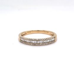 10K Yellow Gold Three-Row Diamond Band | Baguette & Single Cut 0.24 TCW, I-J I1, Size 7
