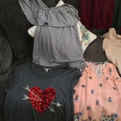 A lot of women’s dressy tops for work. Hollister sweaters (blue, green and red) have been SOLD. Shoot me an offer.