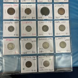 US Old coins ( 1,2,3, 5 cents) 