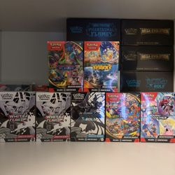 Bundle Box Lot Of 8 Phantasmal Flames, Black Bot, Mega Evolutions, Surging Sparks, Journey Together, Pokemon Cards