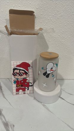 Frosted Glass BadBunny Cup with Bamboo Lid
