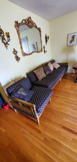 Vintage Navy and Gold Sofa And Chair Set