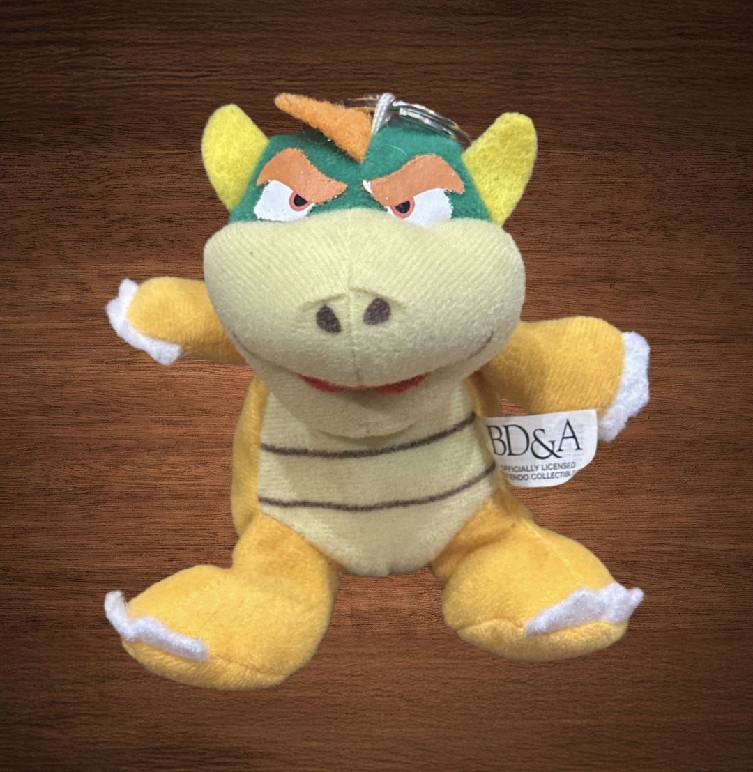 Vintage BD&A Super Mario bros Browser stuffed beanbag plush toy Keychain clip.4”