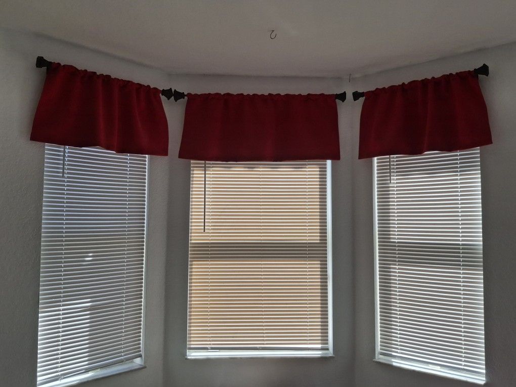 Red Kitchen Window Curtains With Rods Set Of 3 Bay Windows Also Available Matching Stools