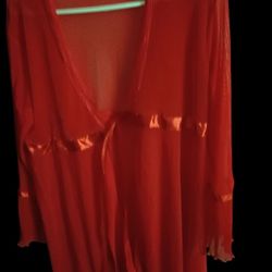 Red Cover Up Sheer Robe 2x