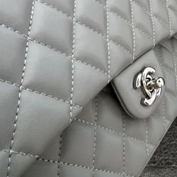Chanel Flap Bag Super Rare Elephant Gray Color Silver Hardware 