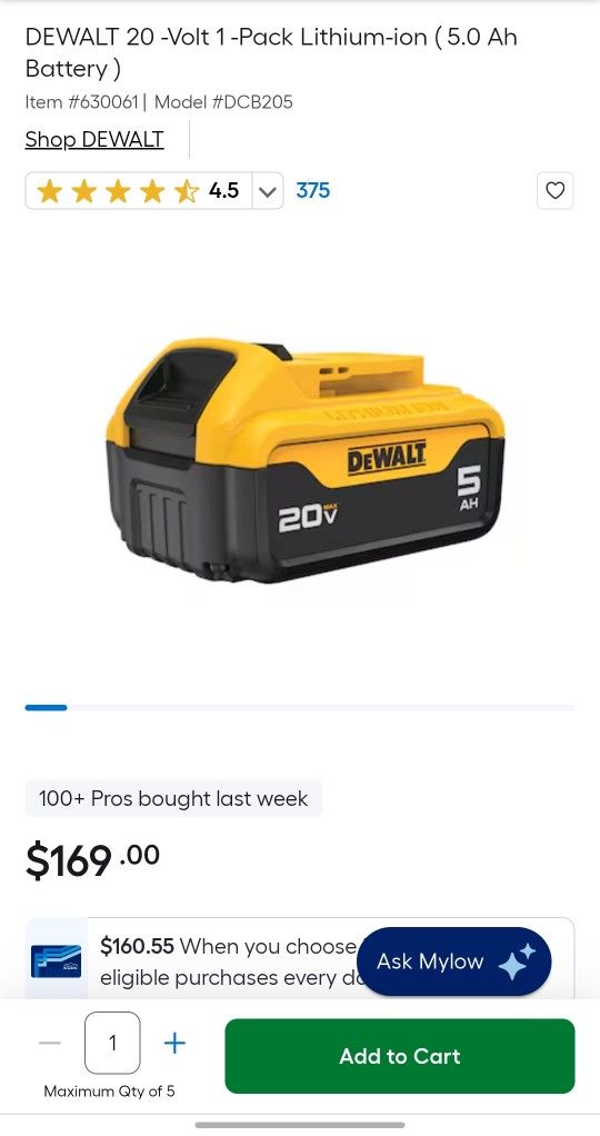 Dewalt 5Ah Battery New DCB205