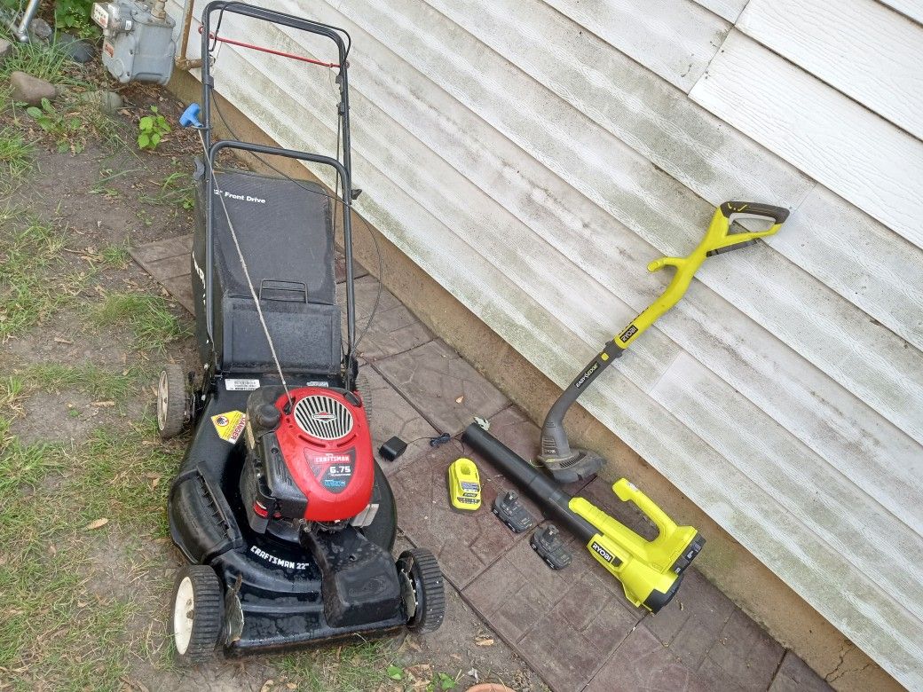 Craftsman EZ Start Self Propel Mower With Ryobi blower Trimmer Combo Bundle