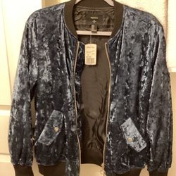 Forever 21 Blue Crushed Velvet Bomber 