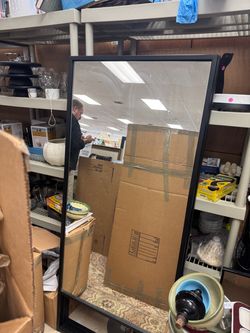 Large Rectangular Mirror with Black Frame