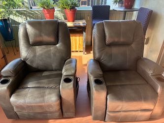 Set of two power lift recliner chairs