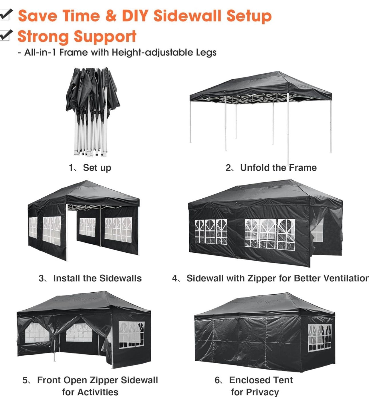 10x20' Easy Pop Up Canopy 420D Folding Tent Wedding Party Outdoor w/ Removable Sidewall 💯