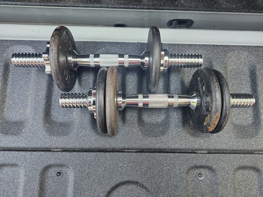 TWO Dumbbells with SIX 2.5 pound weight plates
