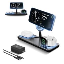 Nimble Podium 3-in-1 Wireless Charging Station for Apple, Qi2-Certified 15W Magsafe Charger Stand, Wireless Charger for iPhone 17 16 15 14 13 - Apple 