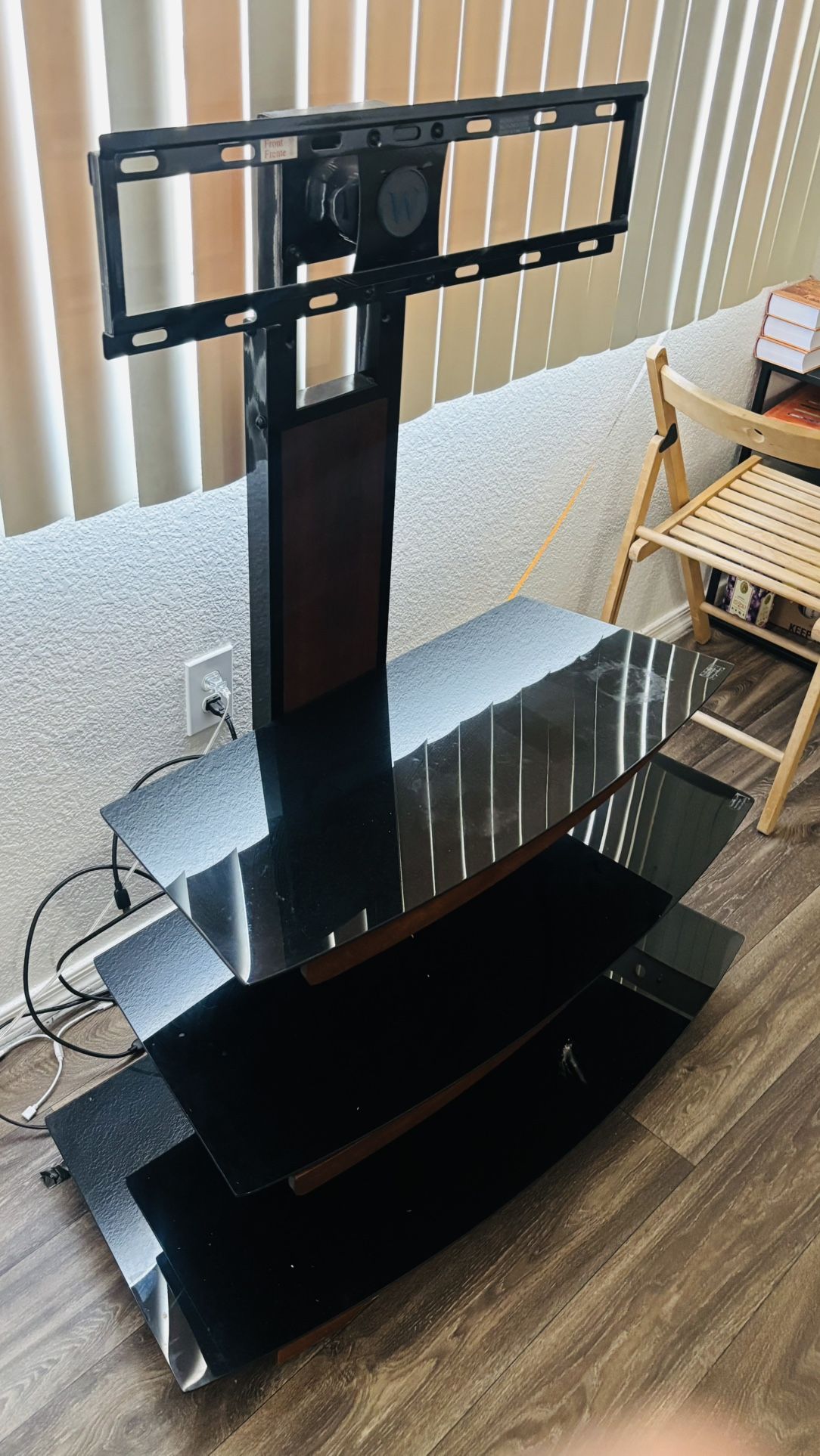 Modern TV Stand with Mount – Black Glass & Wood Finish