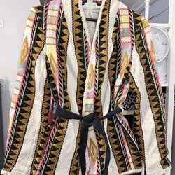 H&M Jacquard-Weave Embroidered Kimono Jacket with Belt - Size XS