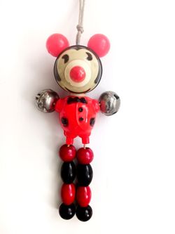 1930's Mickey Mouse Celluloid and Wood Bead Crib Toy / Christmas Ornament