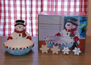 A Christmas Wish Handpainted Ceramic Floating Candle Bowl / Candy Dish