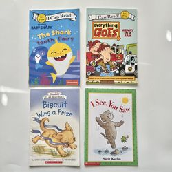 Bundle of 4 Easy Reader Kids Books - Baby Shark, Henry, Biscuit, I see you saw