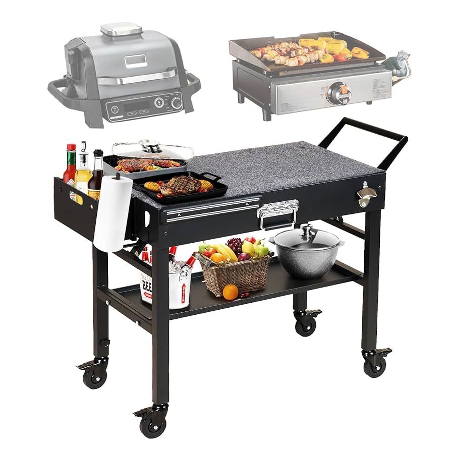 Portable Outdoor Grill Cart, Folding Grill Table with Wheels,Solid and Stable,31"x 17" Large Space Grill Stand for The Blackstone Griddle Stand 17"/ 2