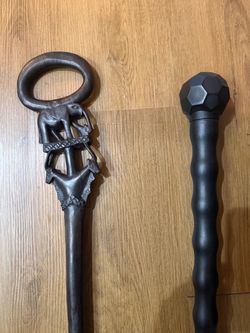Three Nigerian hand carved wood canes