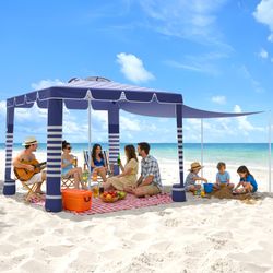 Sq. Ft. Beach Cabana Sun Shade Tent UPF 50 Protection Navy Stripes